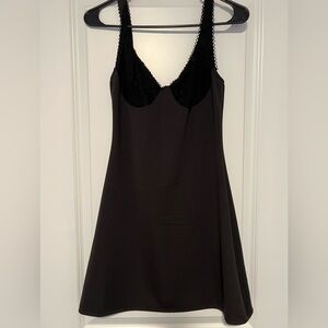 Elegant Black Lace Trim Lace Top Mini Dress